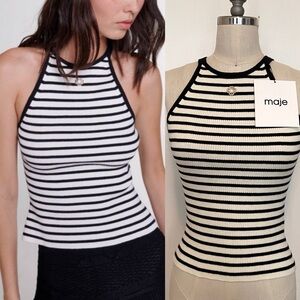 $175 Maje Matchoulia Striped Ribbed knit Tank Top